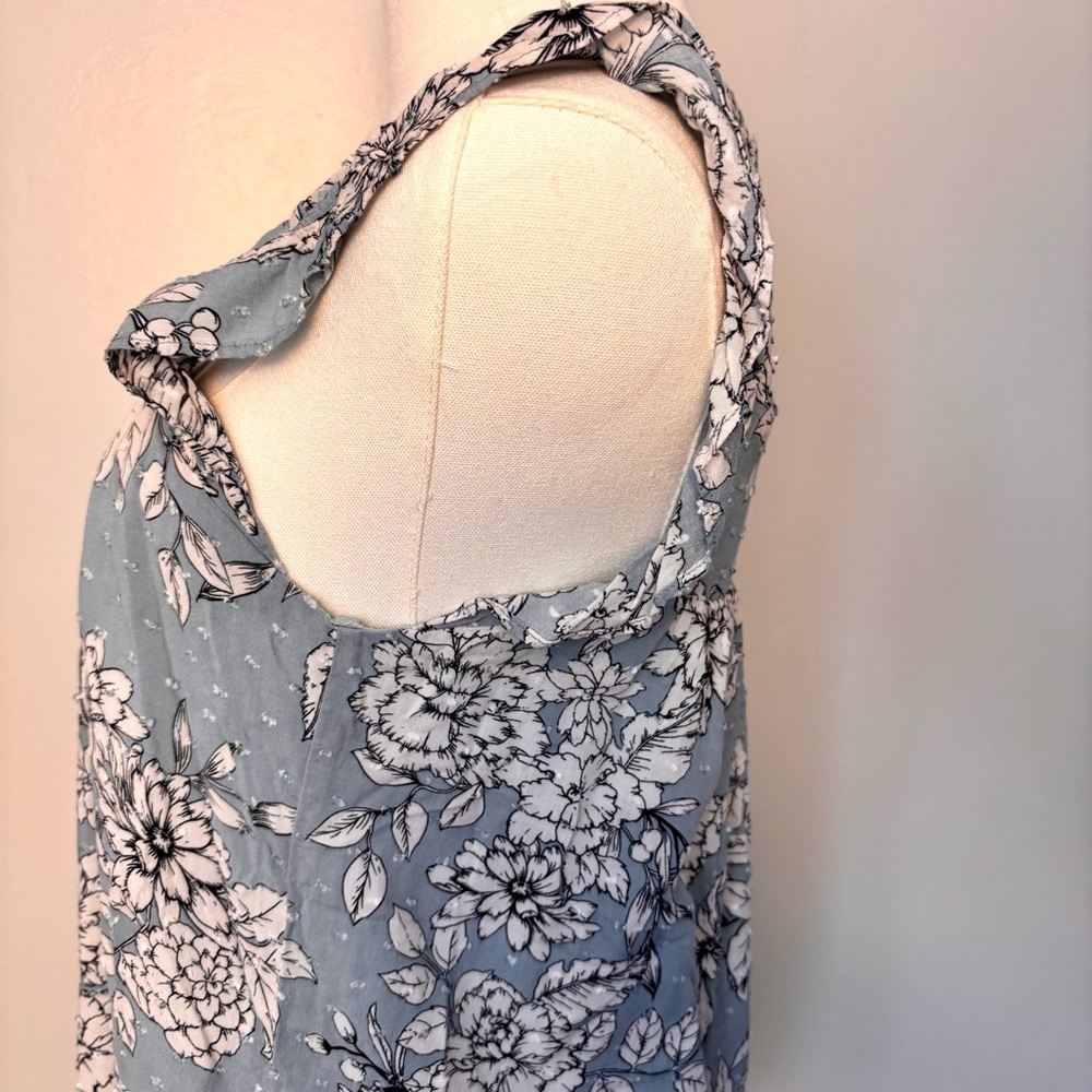 Pleione Floral Blue Cap Ruffle Sleeve Women's Top - Picture 5 of 14